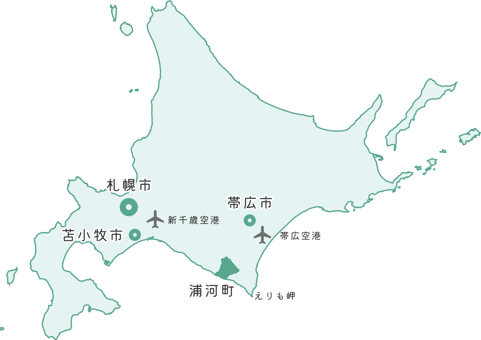 北海道内の浦河町の位置を示した地図